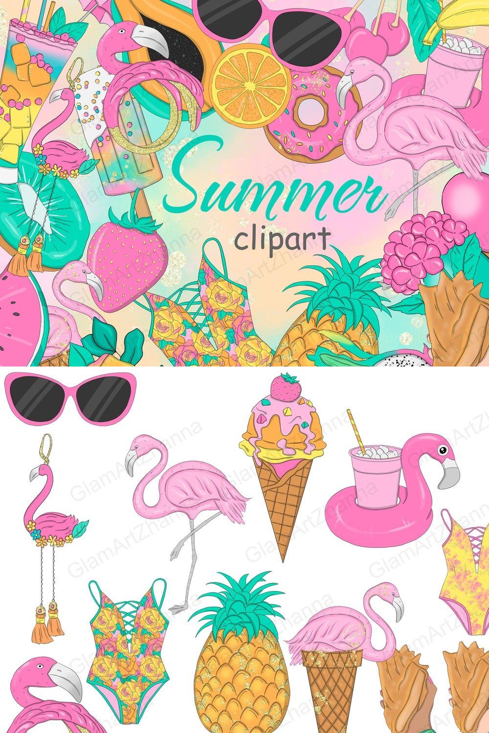 Summer Clipart pinterest preview image.