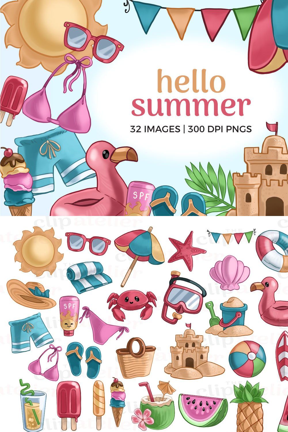 Summer Clipart Illustrations pinterest preview image.