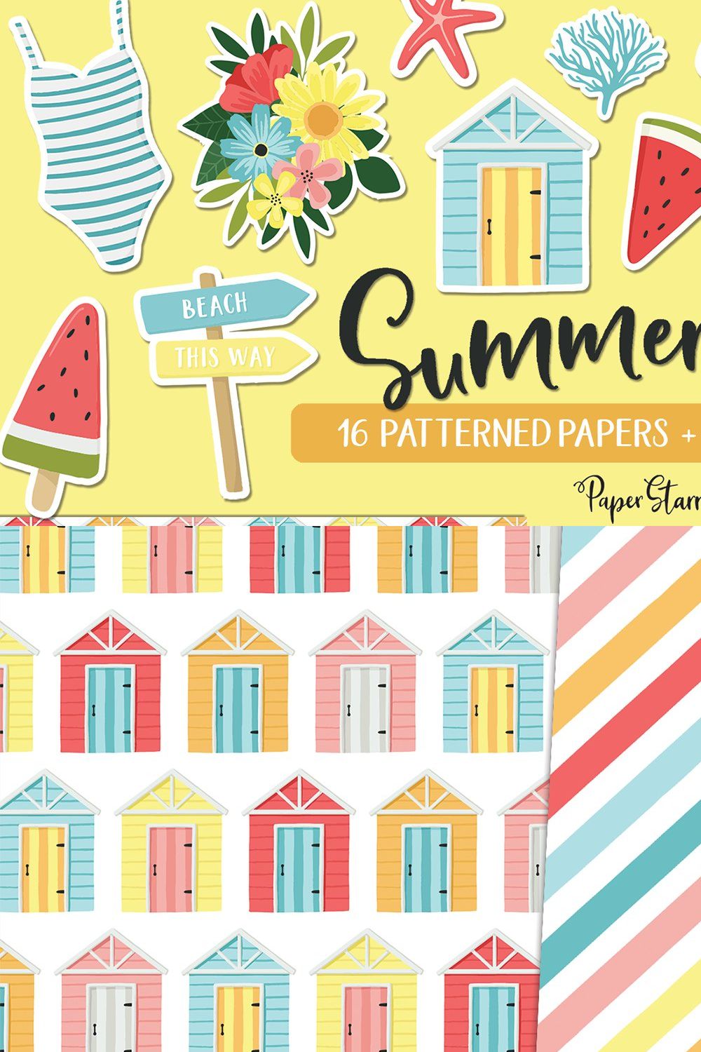 Summer Digital Paper Clipart Set pinterest preview image.