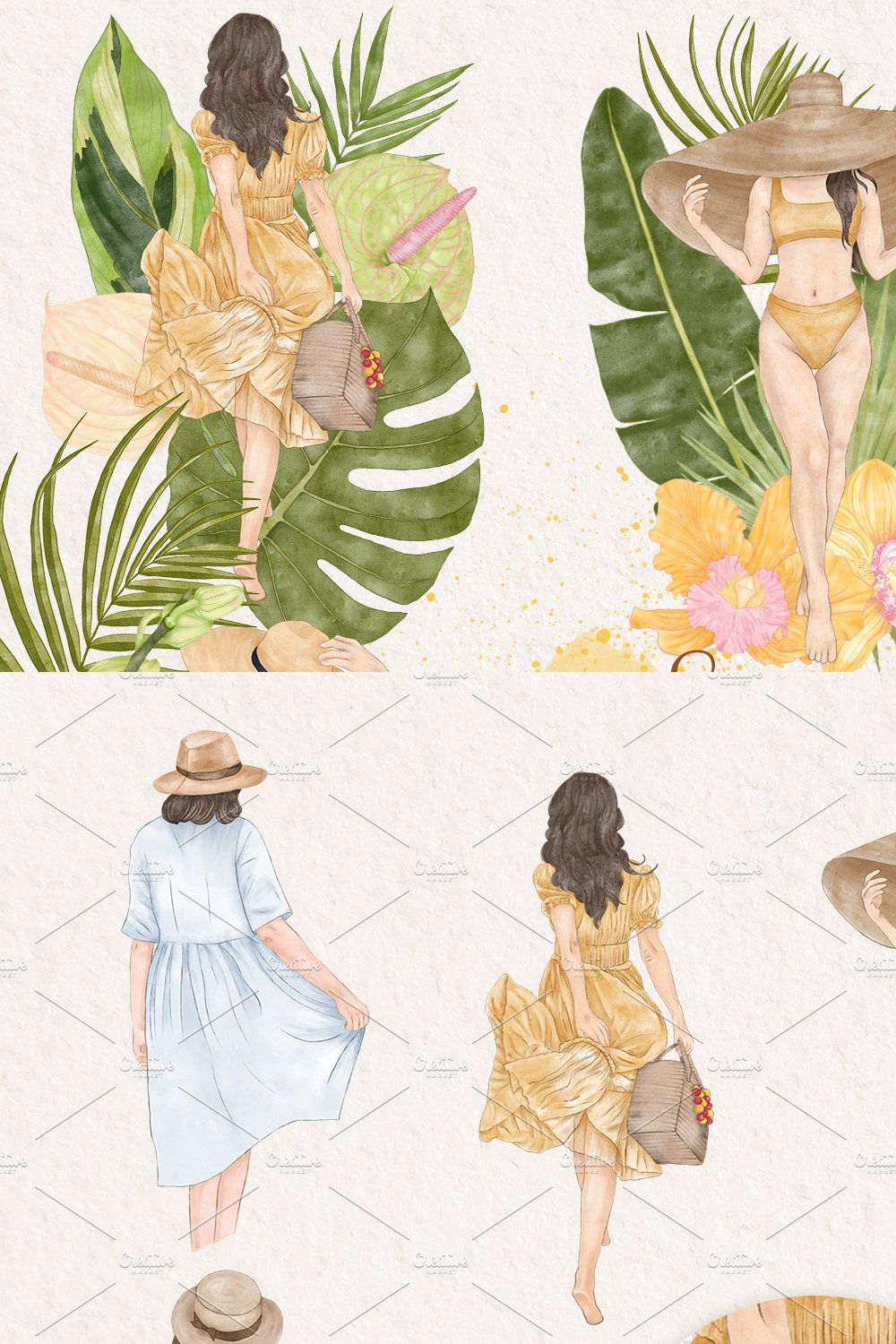 Summer Fashion Girl Tropical Clipart pinterest preview image.
