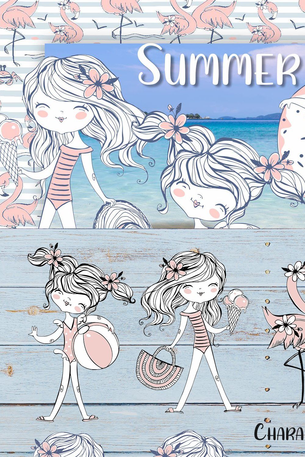 Summer girls on the beach. Svg Png pinterest preview image.