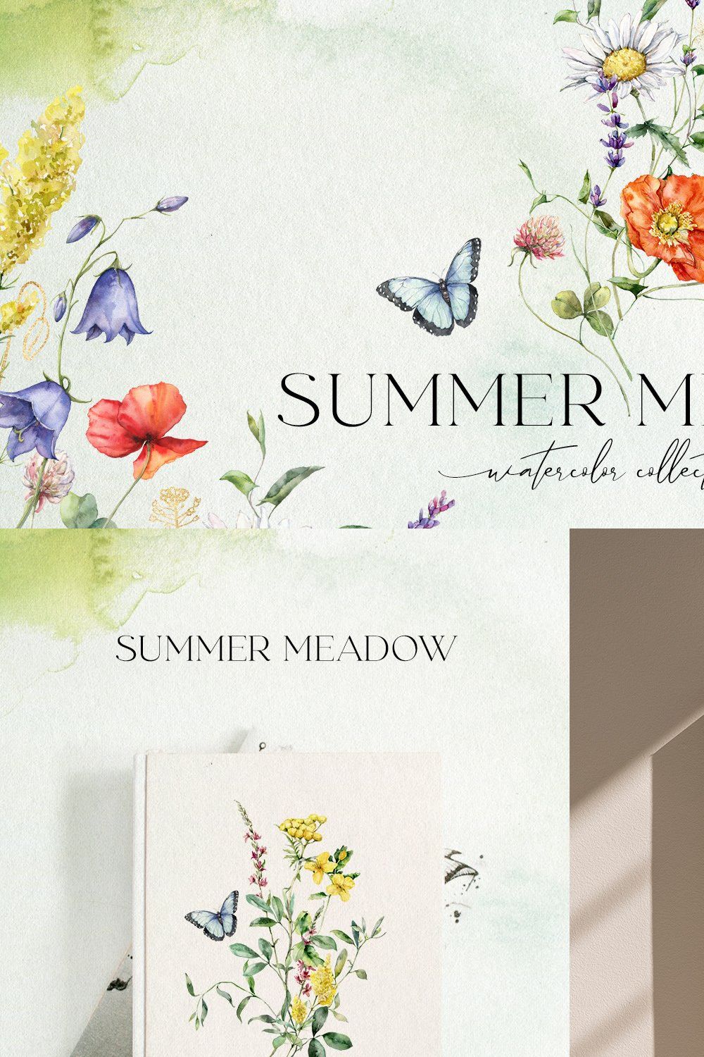 SUMMER MEADOW wildflower watercolor pinterest preview image.