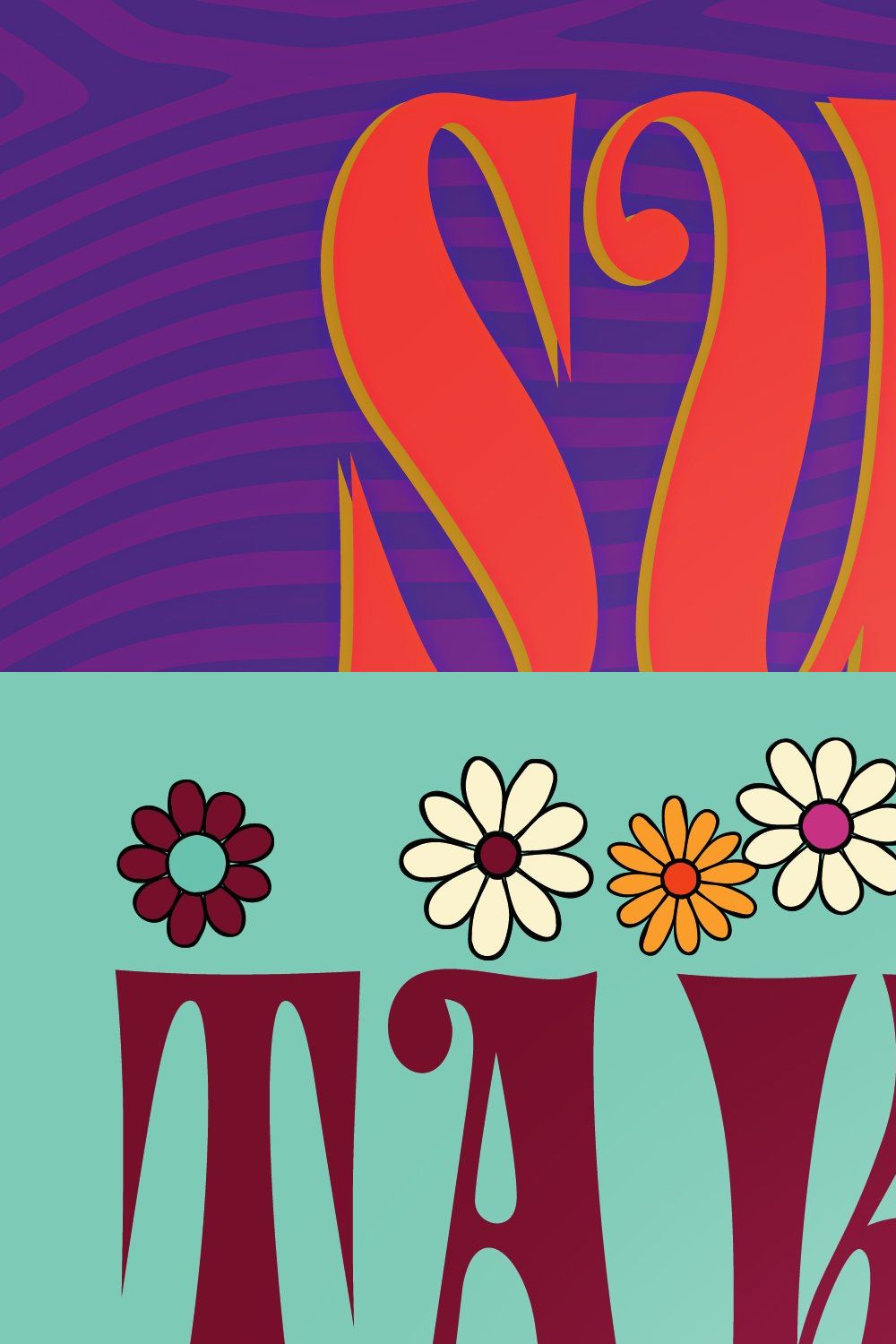 Summer of Love Psychedelic Font pinterest preview image.