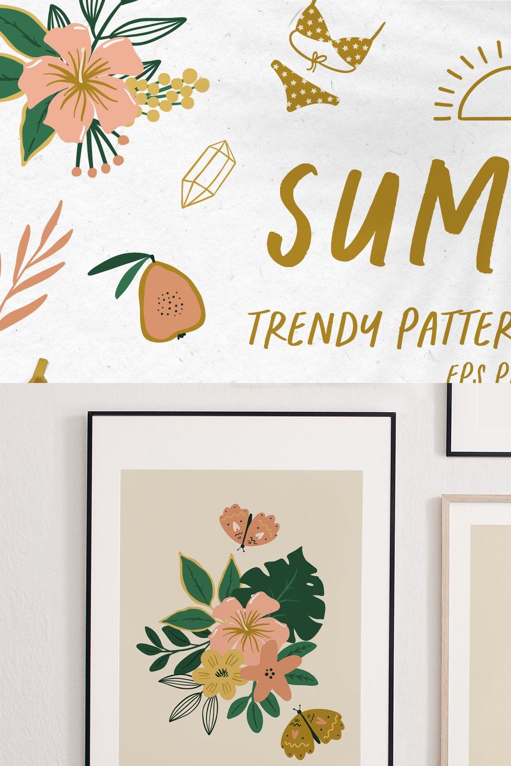 Summer pattern & clipart pinterest preview image.
