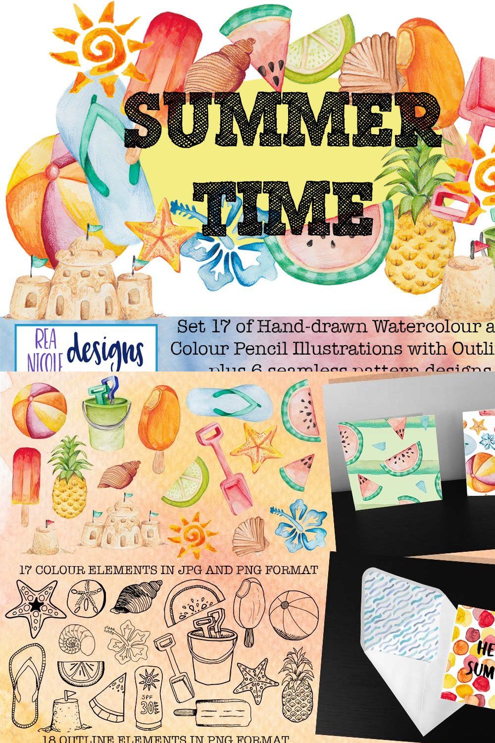 Summer Time Clip Art pinterest preview image.