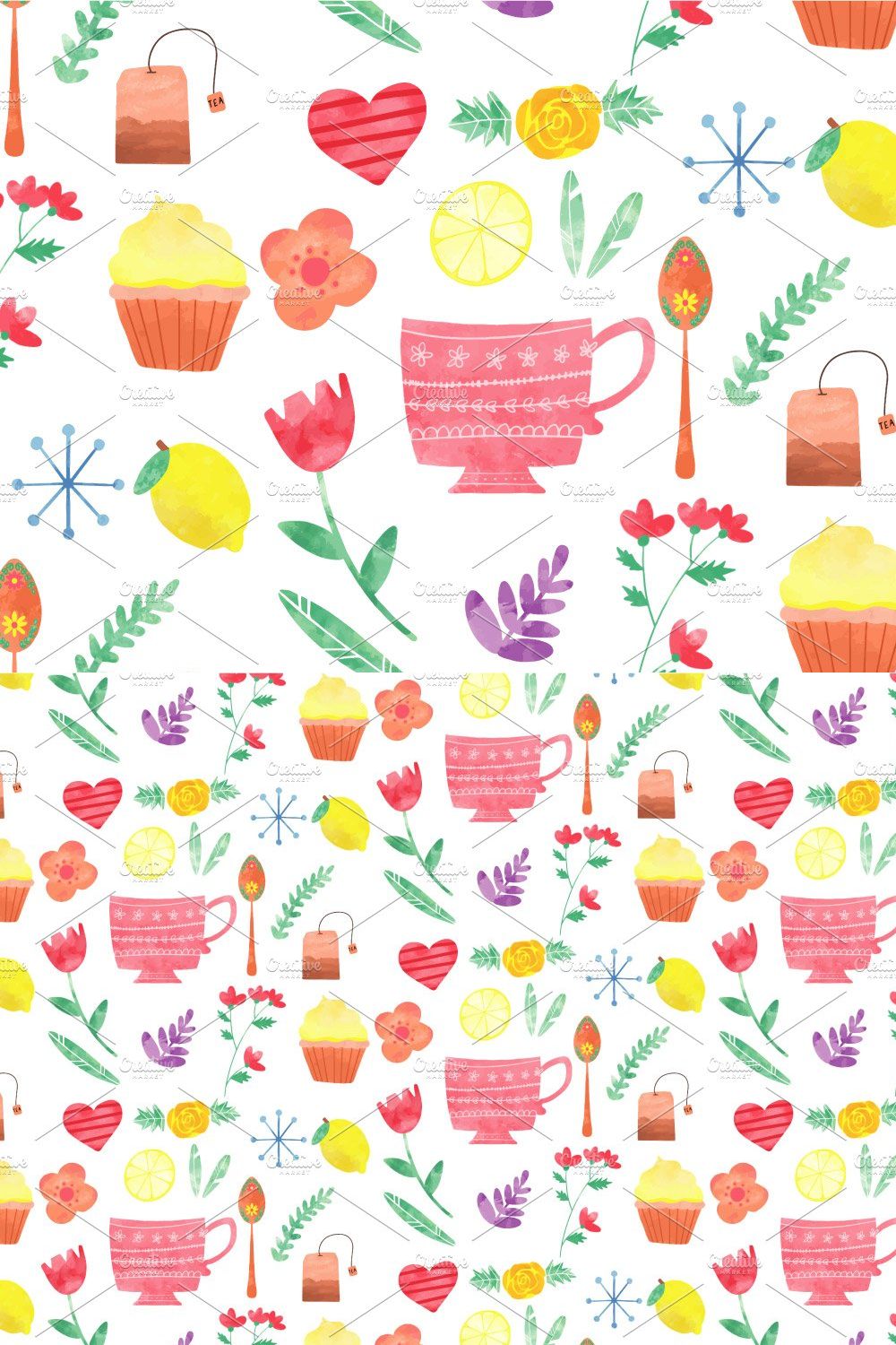 Summer Time Tea Seamless Pattern pinterest preview image.