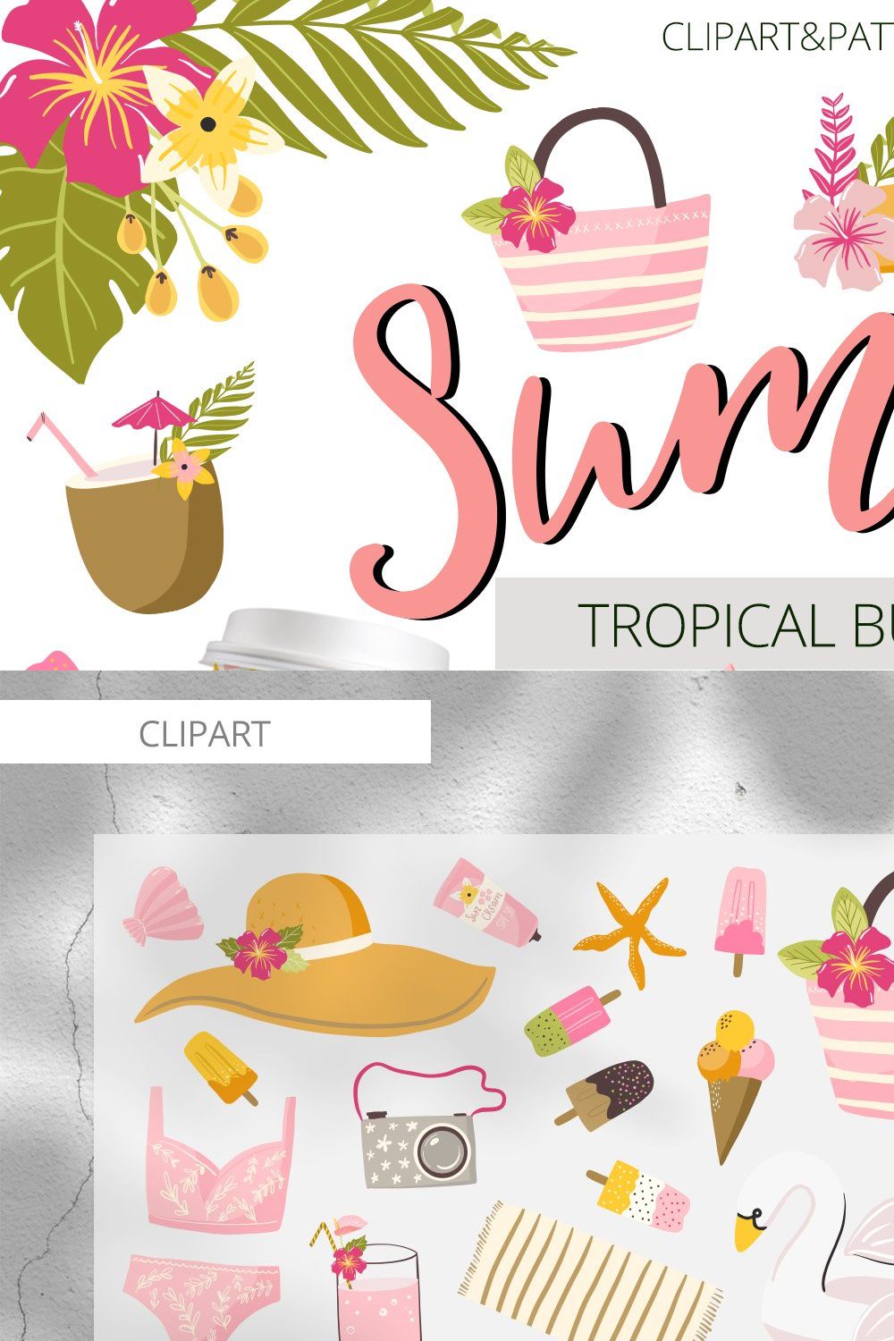 Summer Tropical clipart & patterns pinterest preview image.