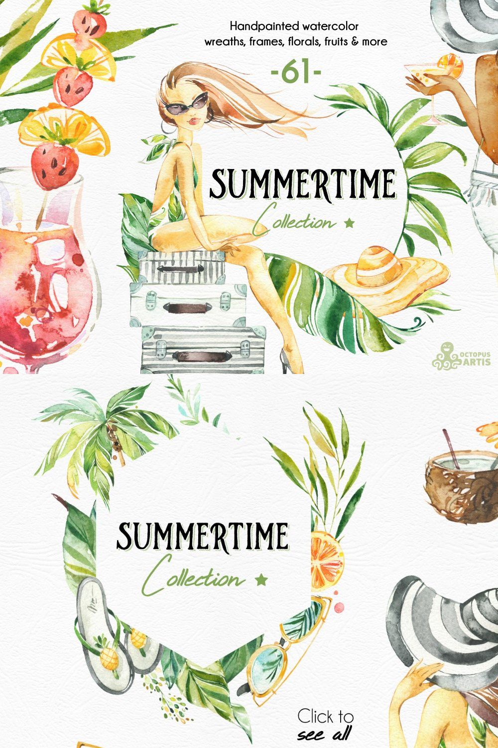 Summertime. Watercolor Collection. pinterest preview image.