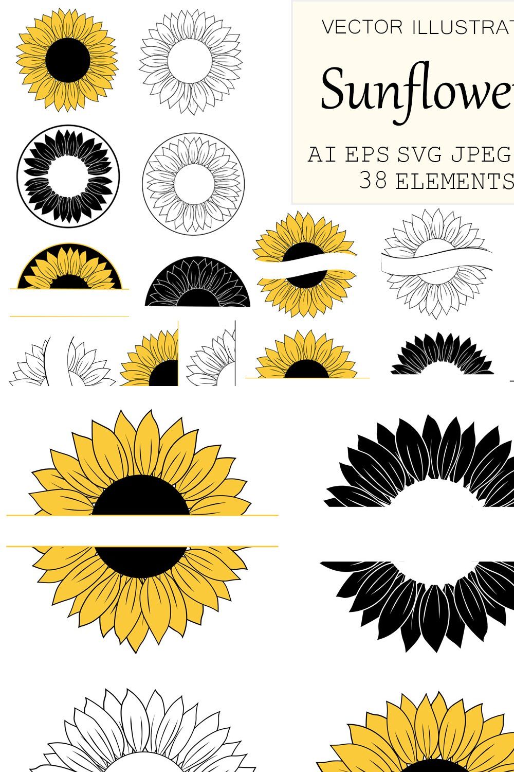 Sunflower graphic.Sunflower monogram pinterest preview image.