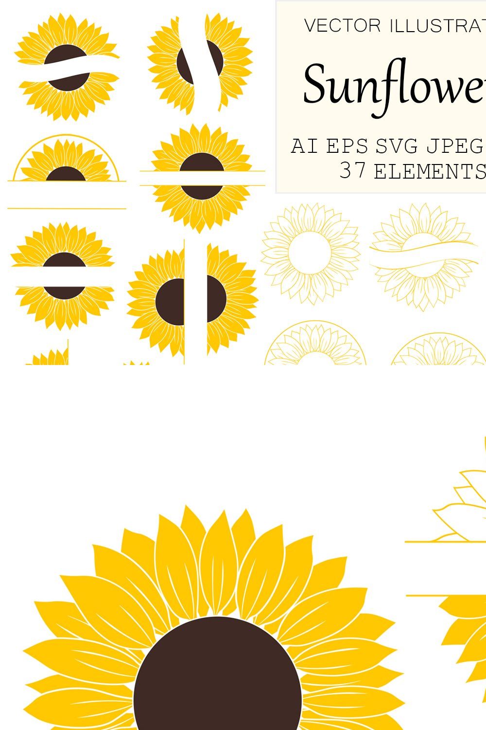 Sunflower monogram. Sunflower SVG pinterest preview image.