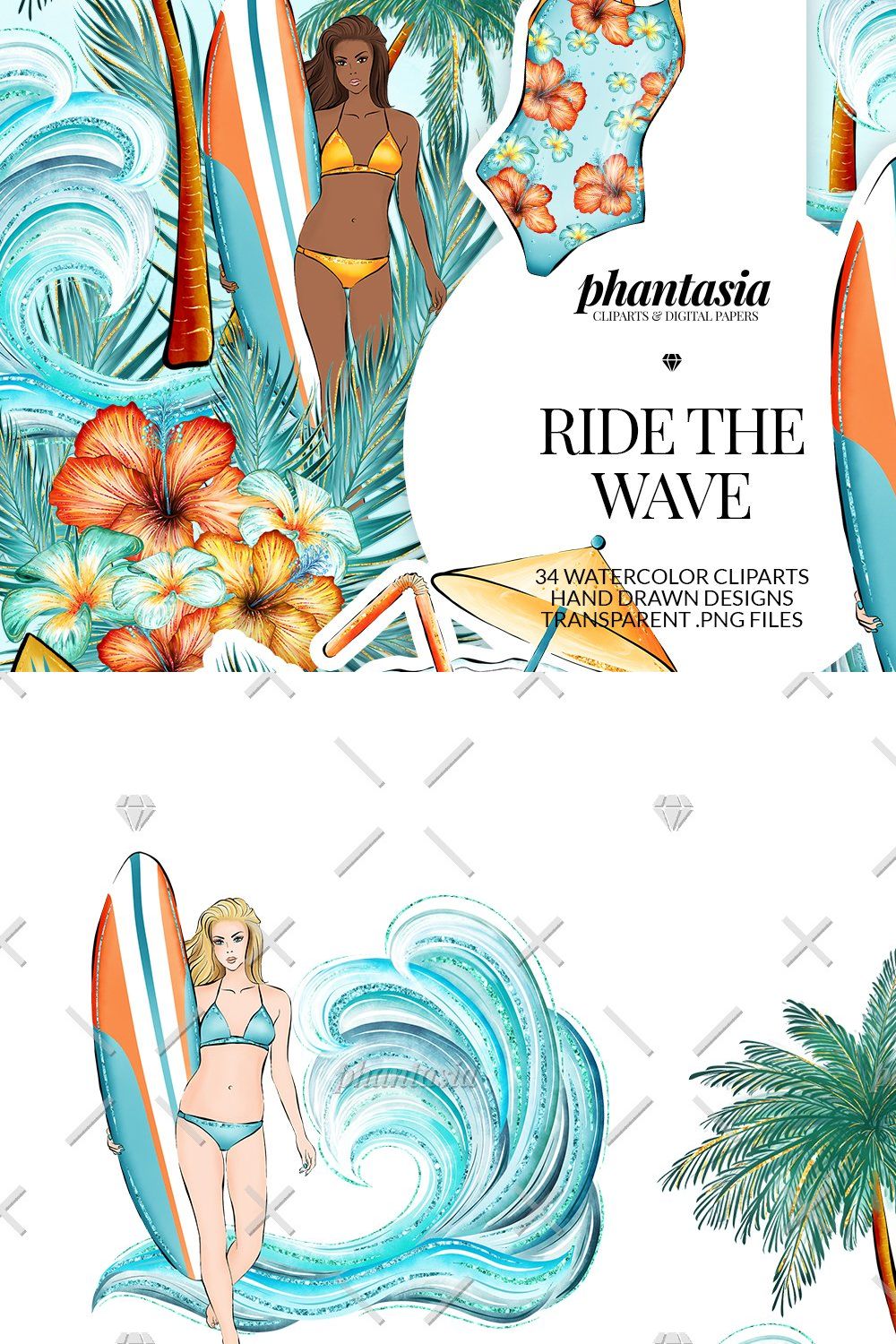 Surfer Girl Cliparts pinterest preview image.