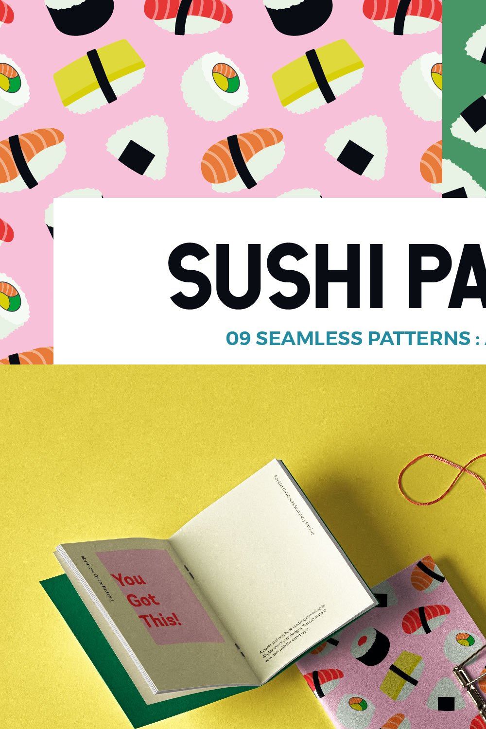 Sushi Seamless Pattern pinterest preview image.