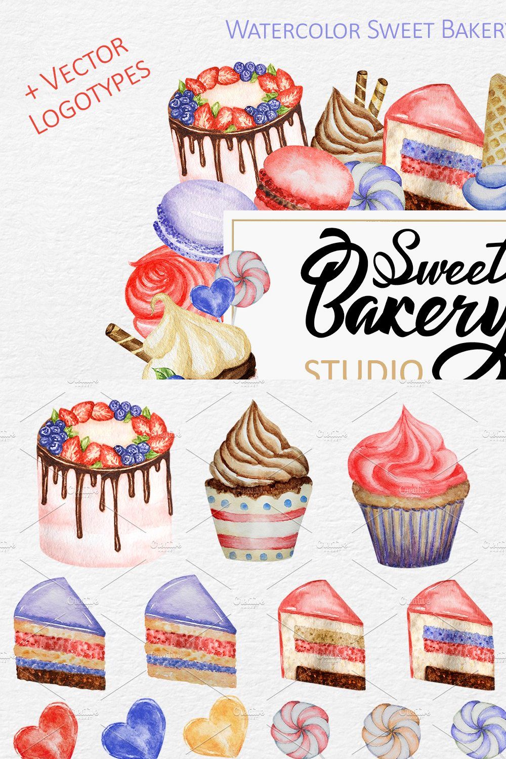 Sweet Cake Baking Watercolor clipart pinterest preview image.