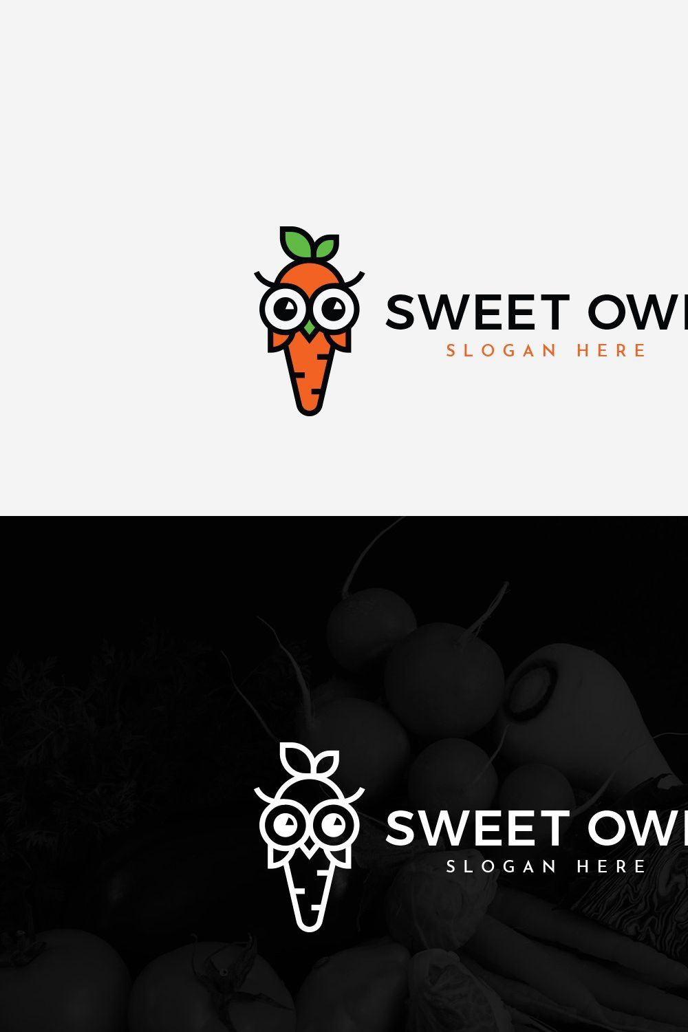Sweet & Cute Carrot Logo Template pinterest preview image.