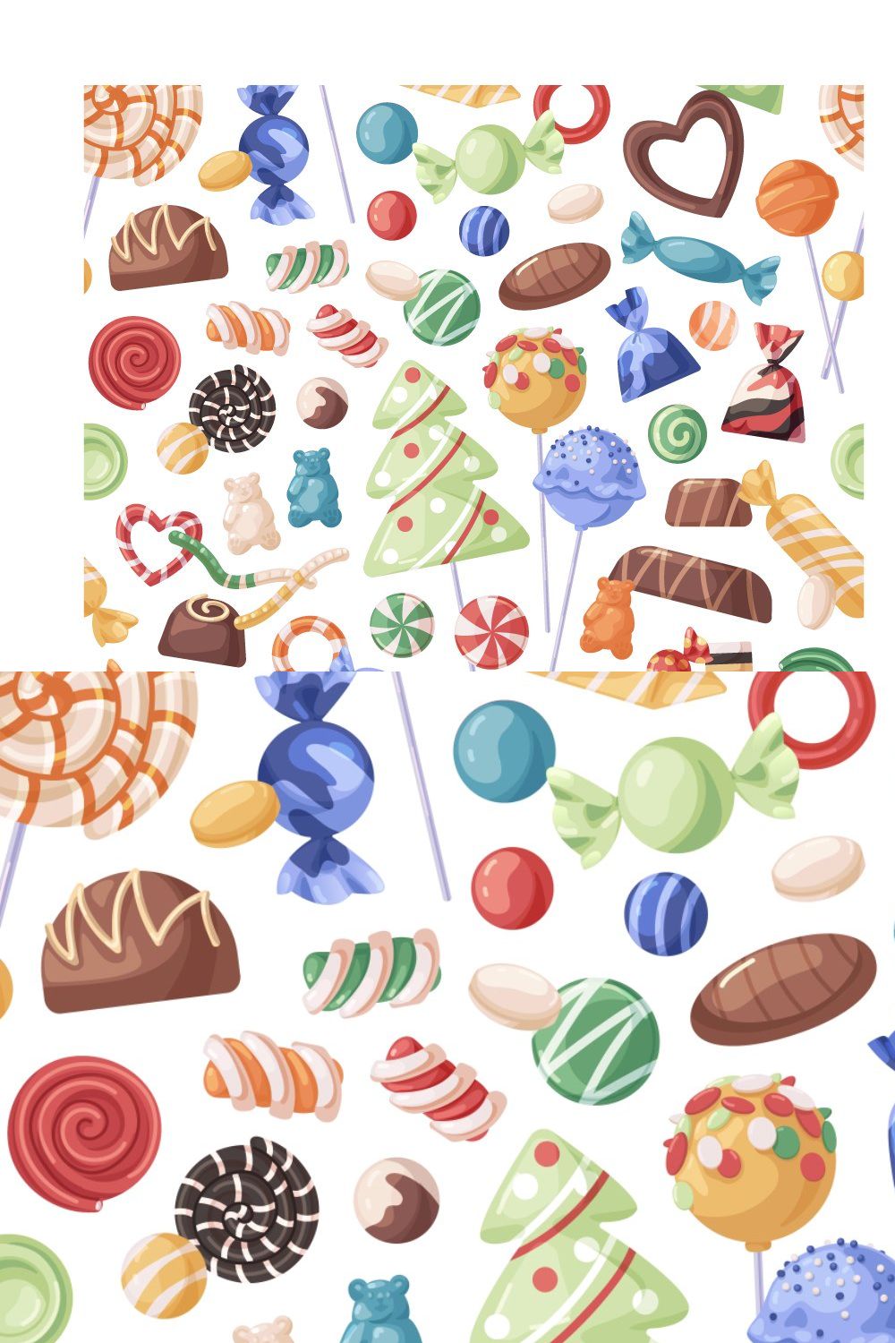 Sweets & candies seamless patterns pinterest preview image.