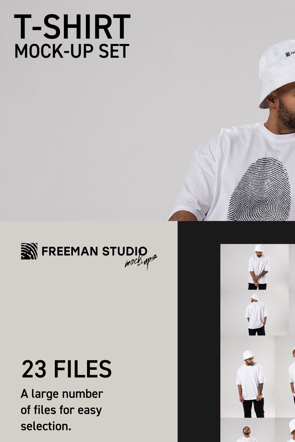 T-Shirt and Bucket Hat Mock-Up Set pinterest preview image.