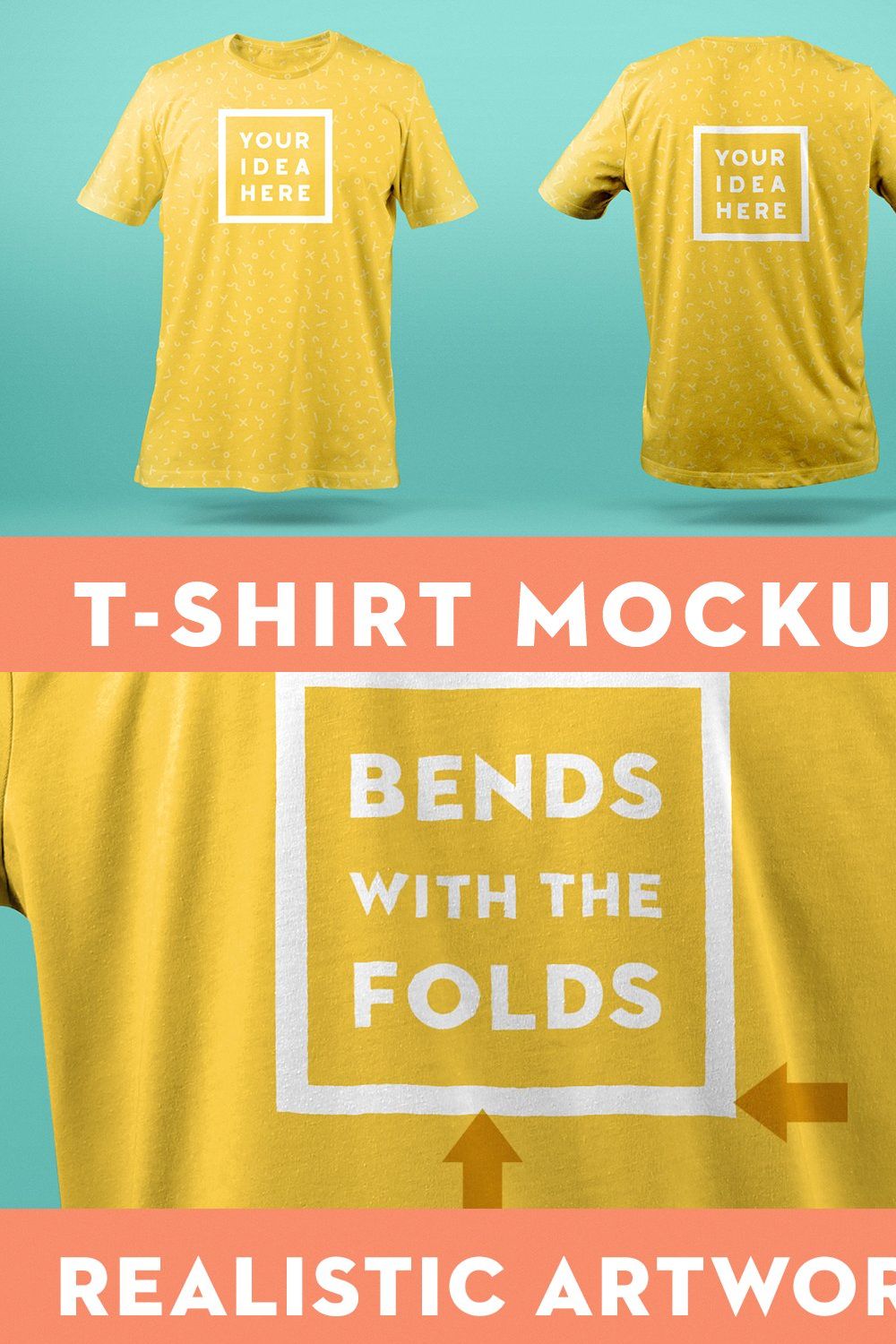 T-Shirt Mockup Template Front & Back pinterest preview image.