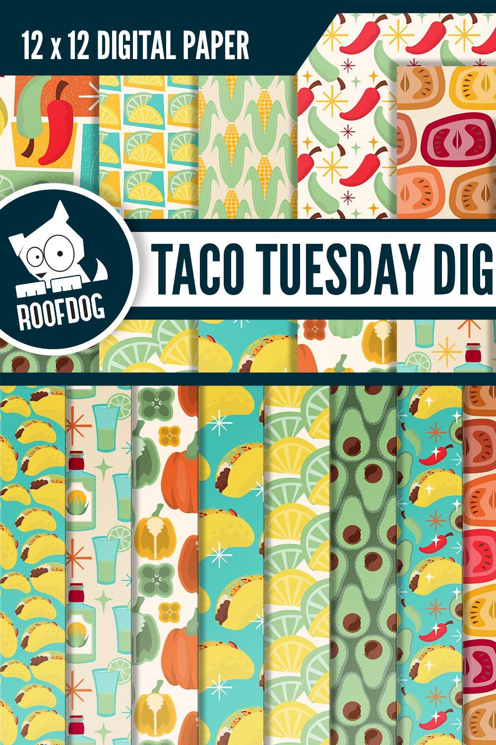 Tacos and tequilas digital paper pinterest preview image.