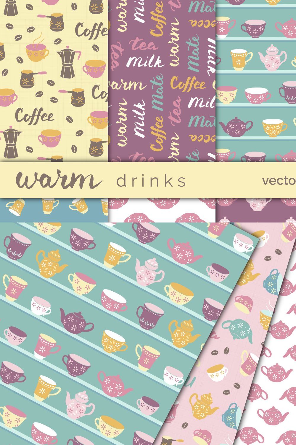 Tea and Coffee Seamless Patterns pinterest preview image.