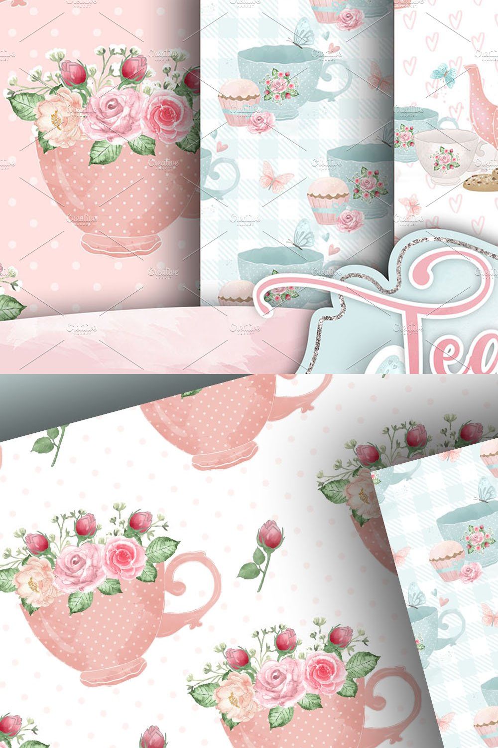 Tea Party pattern pinterest preview image.