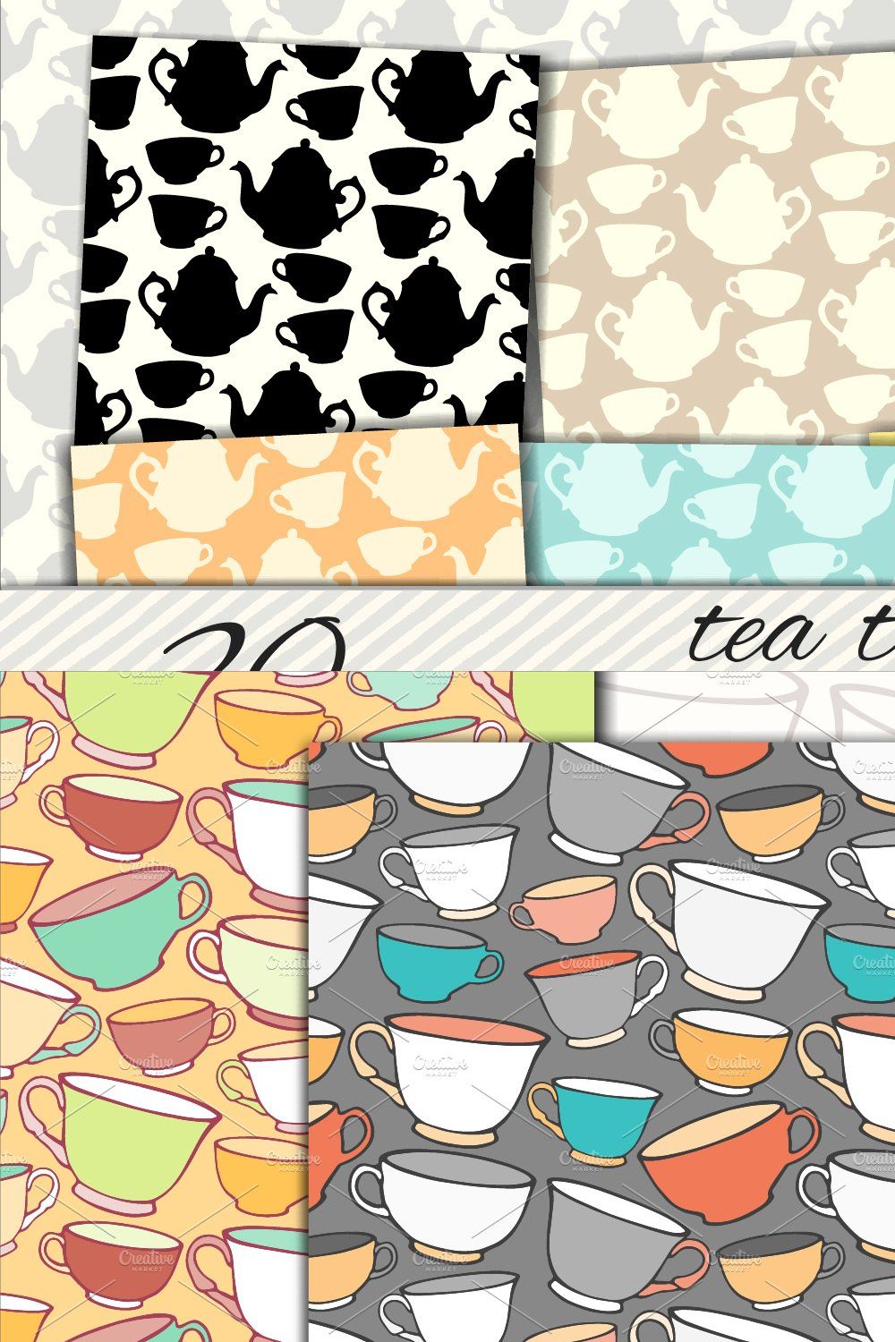 Teatime seamless patterns set pinterest preview image.
