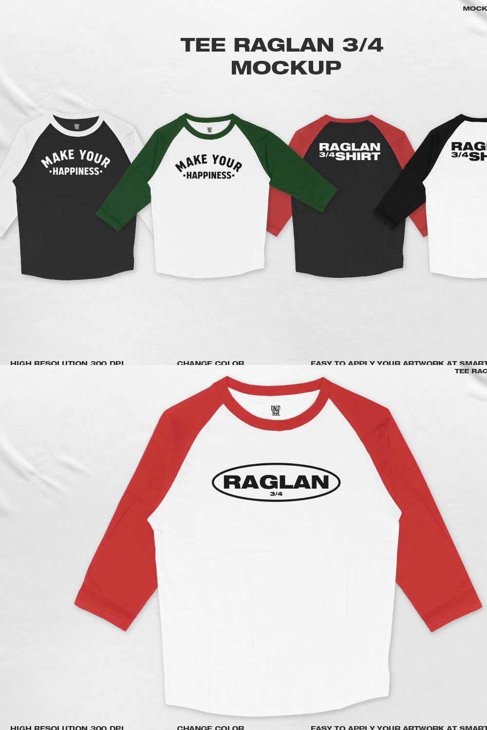 TEE RAGLAN 3/4 MOCKUP pinterest preview image.