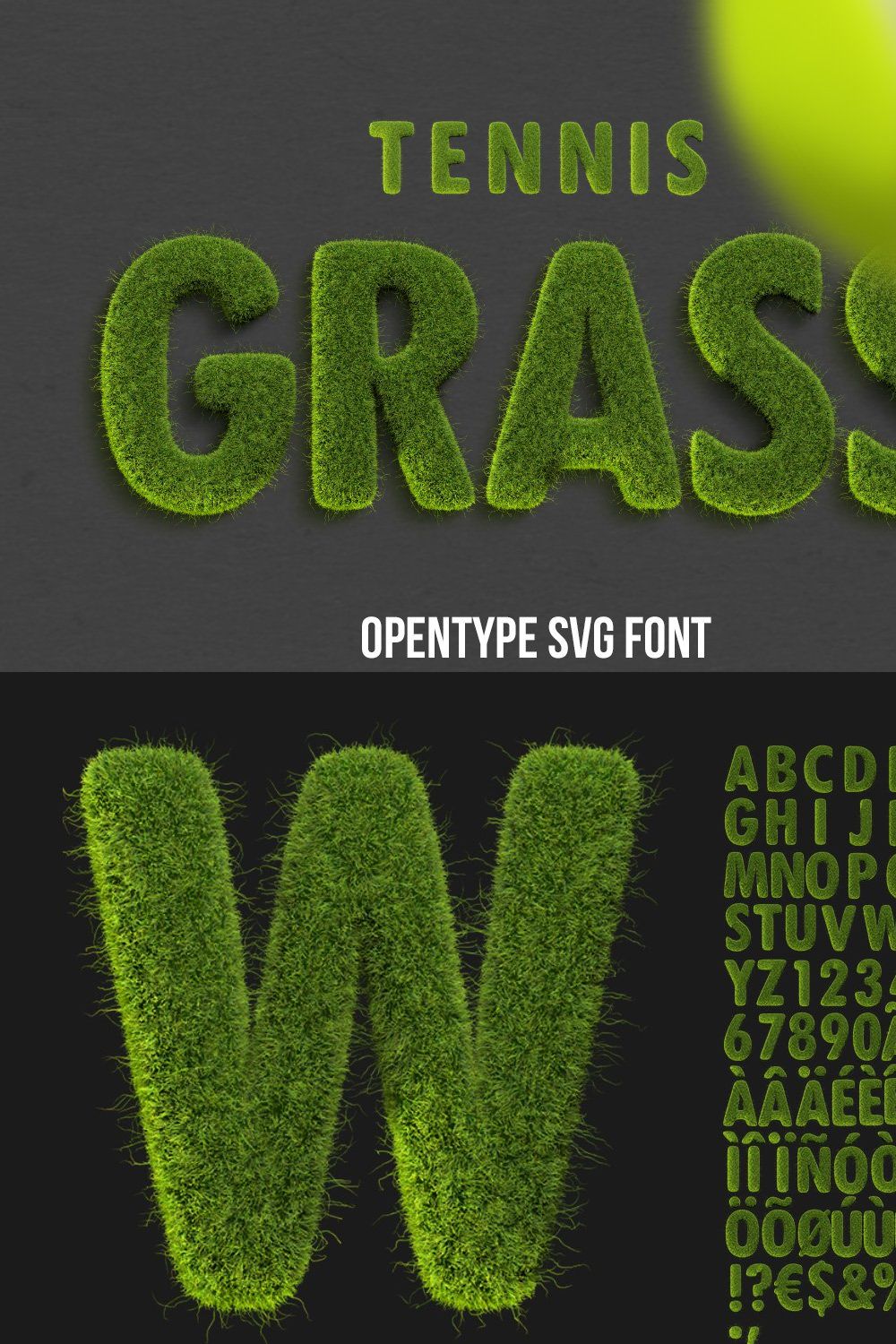 Tennis Grass Font pinterest preview image.
