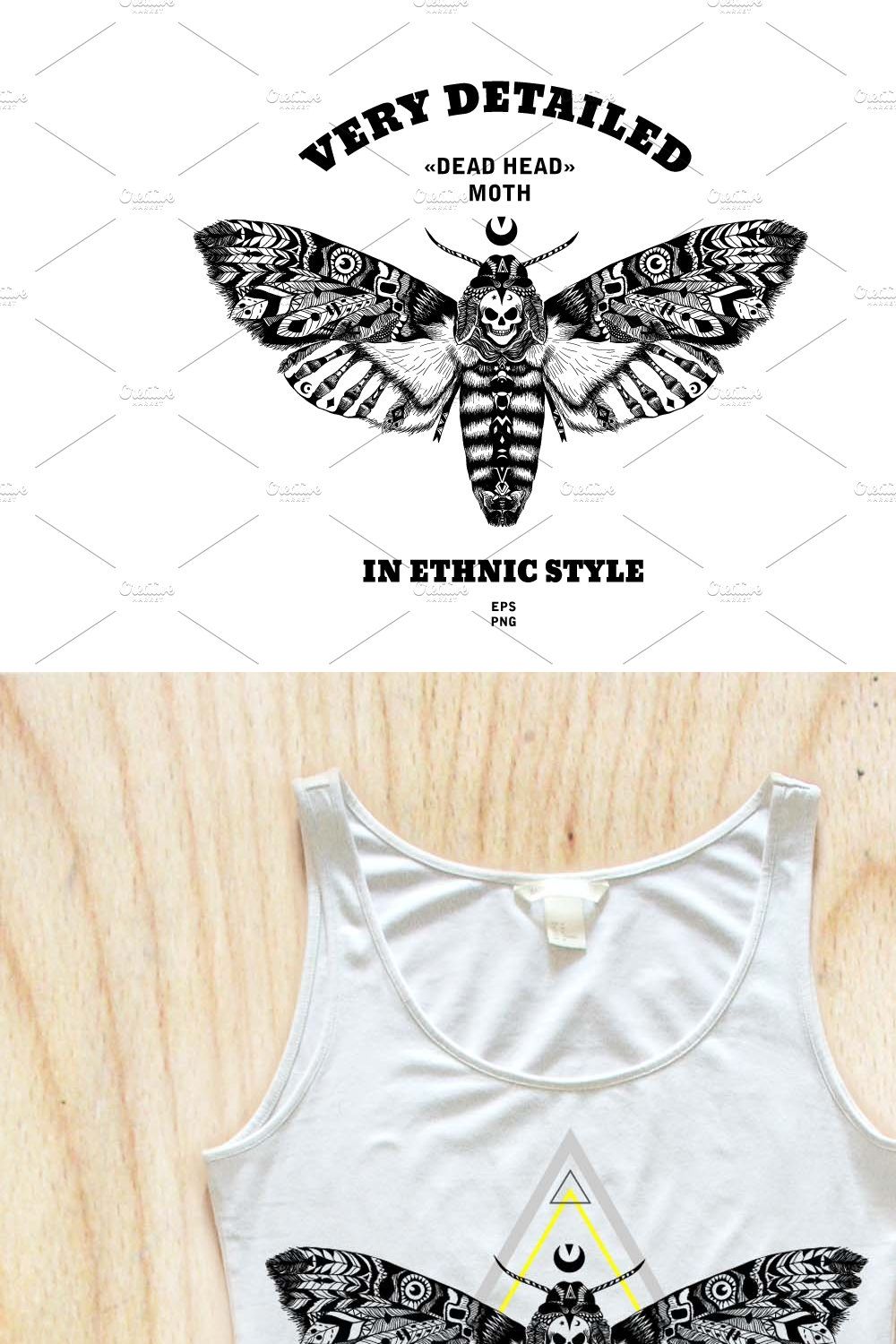Textured moth in ethnic style pinterest preview image.