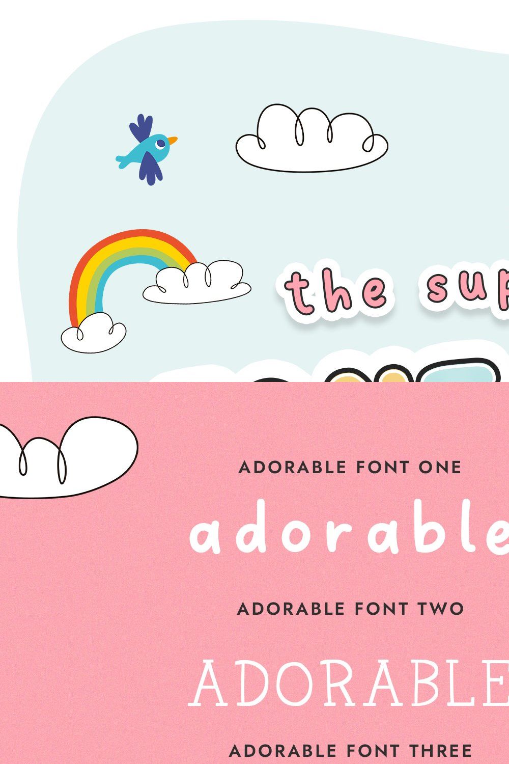 The Adorable Font Bundle (10 Fonts) pinterest preview image.