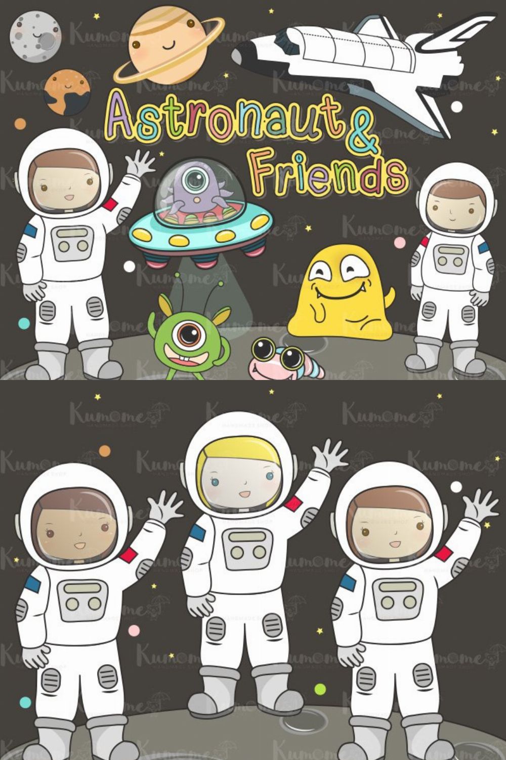 The Astronaut & Friends clipart set pinterest preview image.