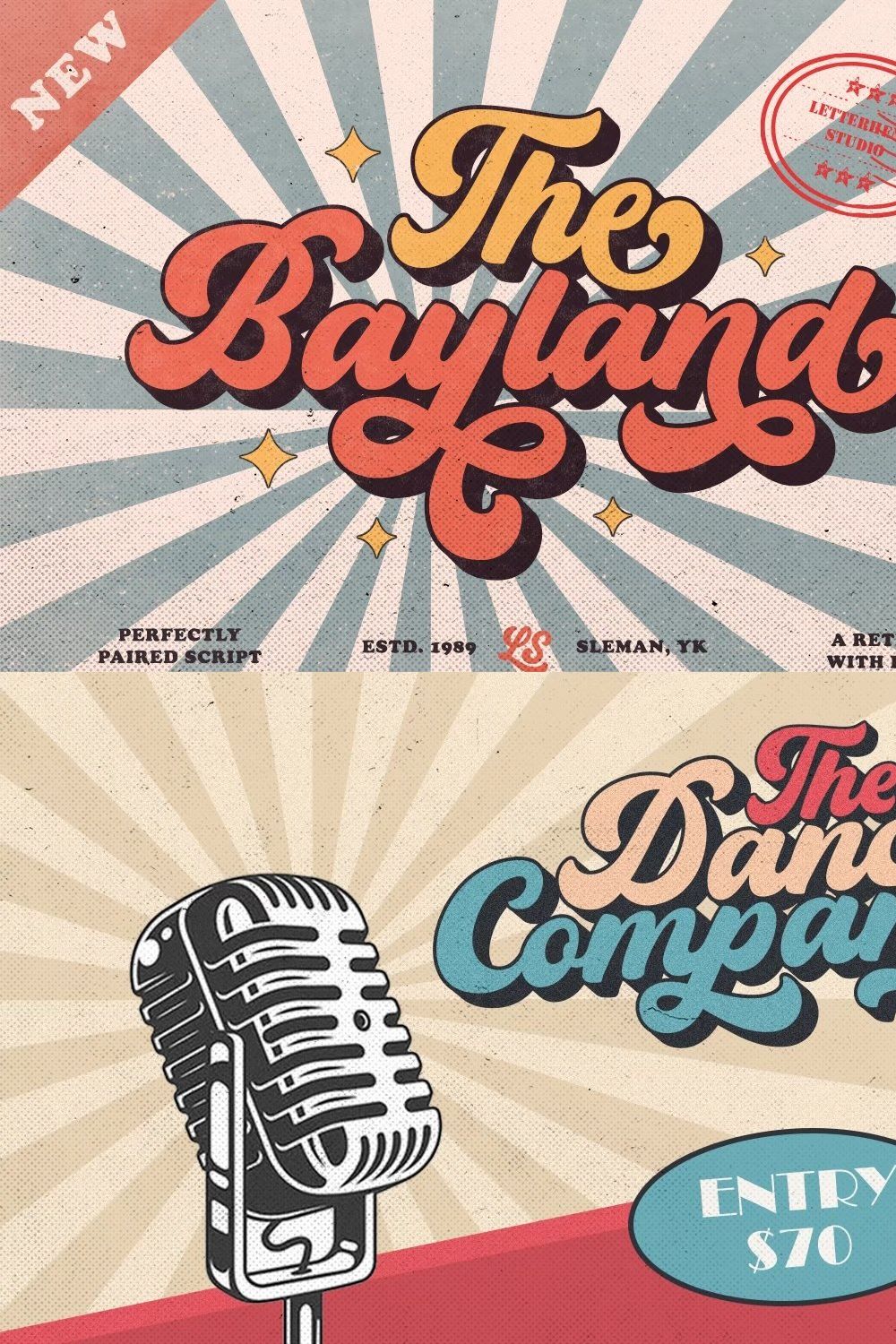 The Bayland - Retro Font pinterest preview image.