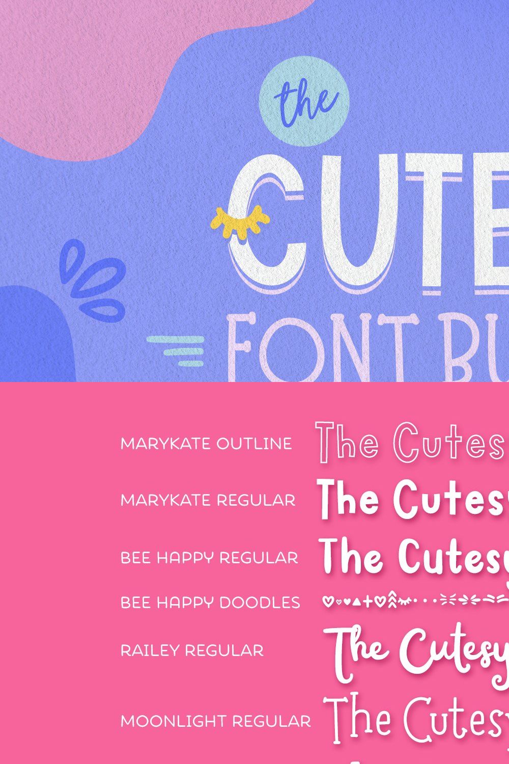The Cutesy Font Bundle • 9 Fonts! pinterest preview image.