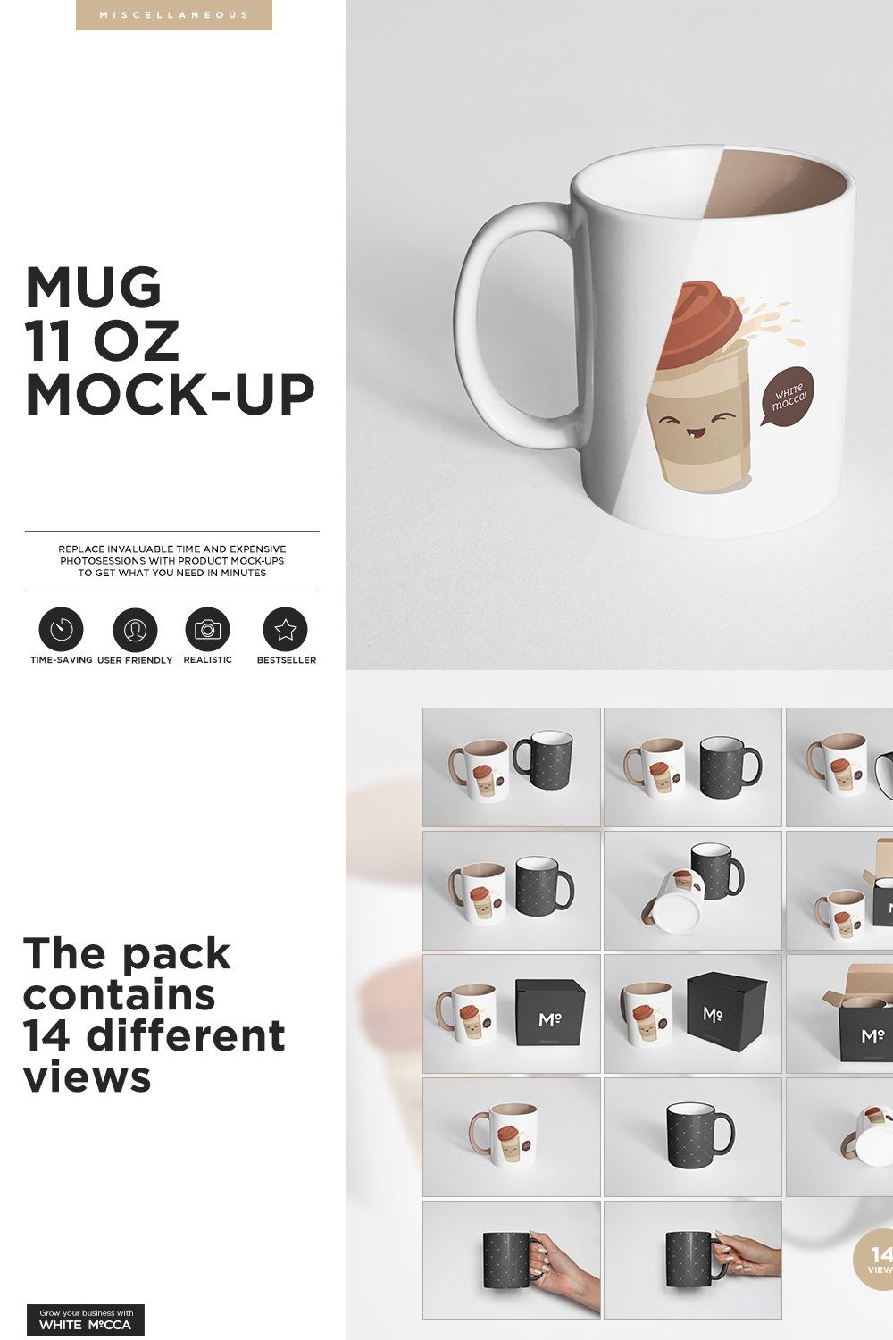 The Mugs 11 oz. and Box Mock-up pinterest preview image.