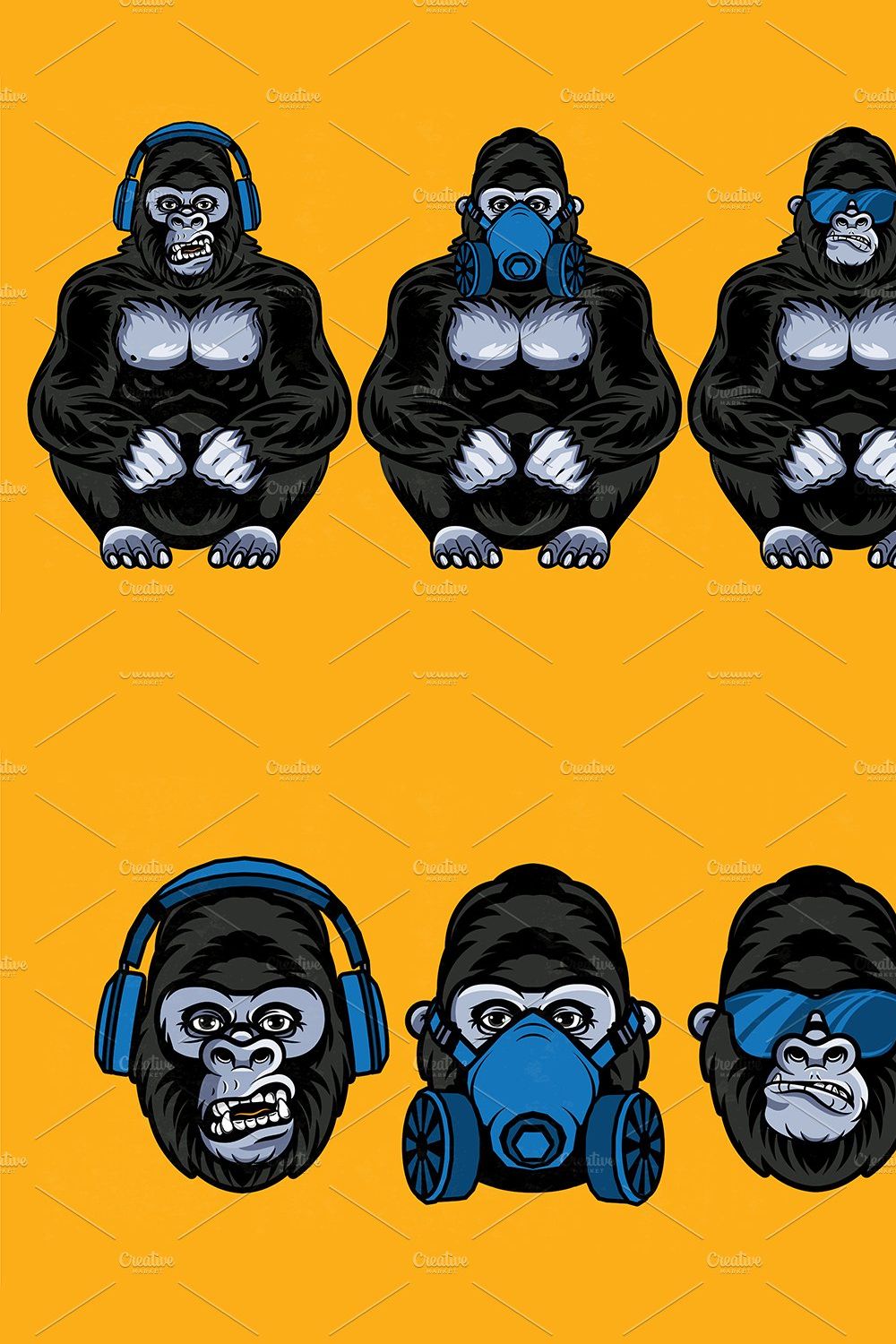 Three wise gorillas. pinterest preview image.