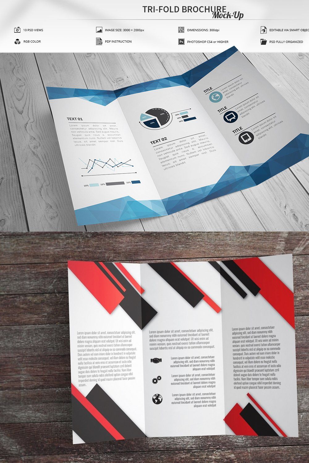 Tri-Fold Brochure Mock-Up pinterest preview image.