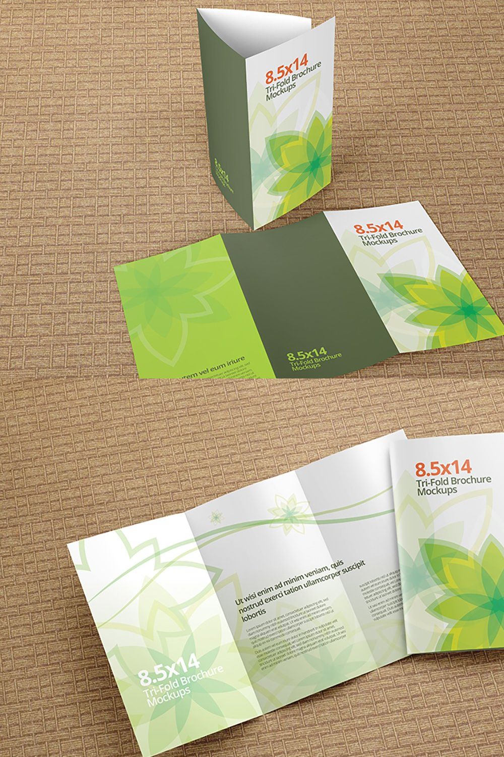 Trifold Brochure Mockups 8.5x14 size pinterest preview image.