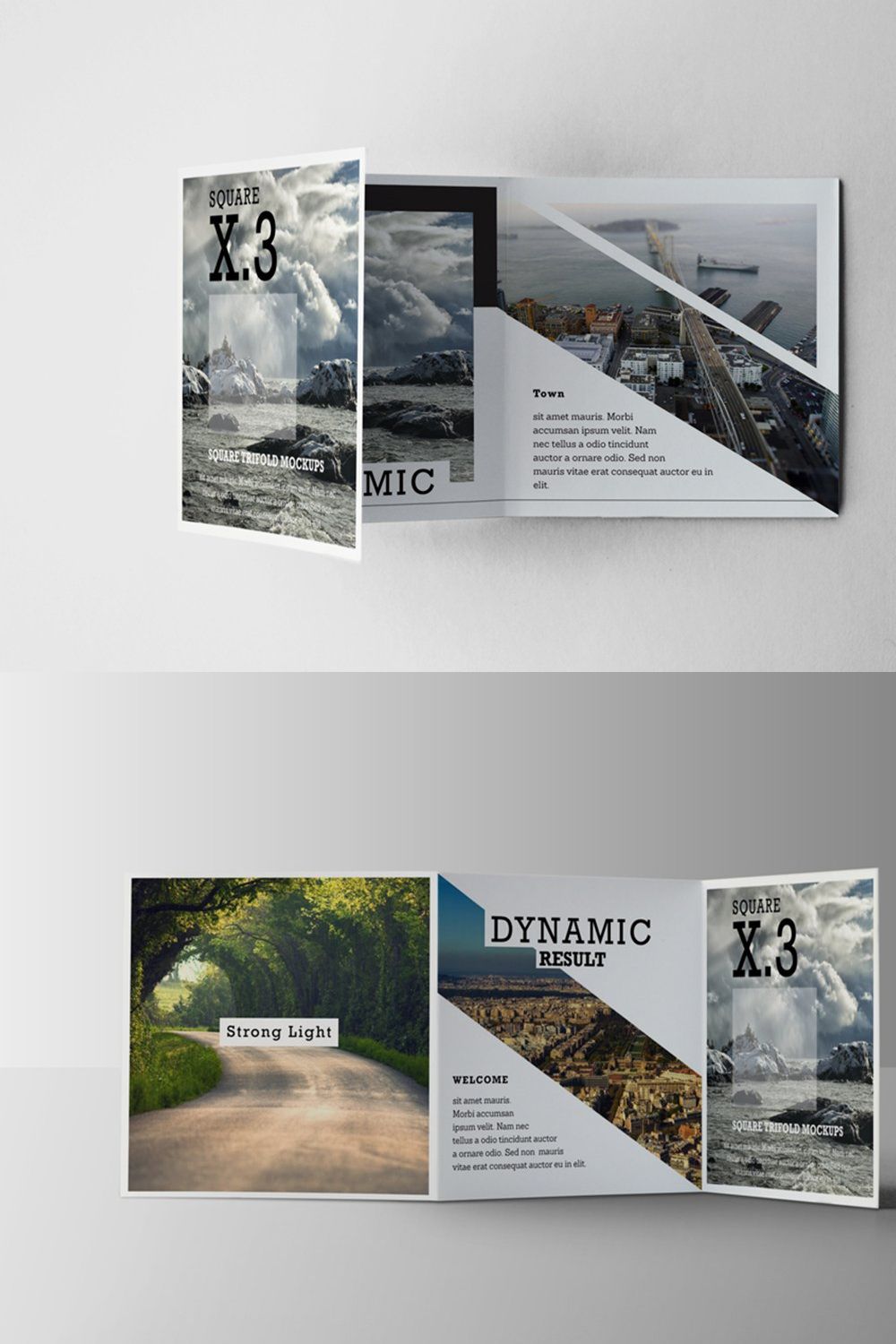 Trifold Square Brochure Mockups pinterest preview image.