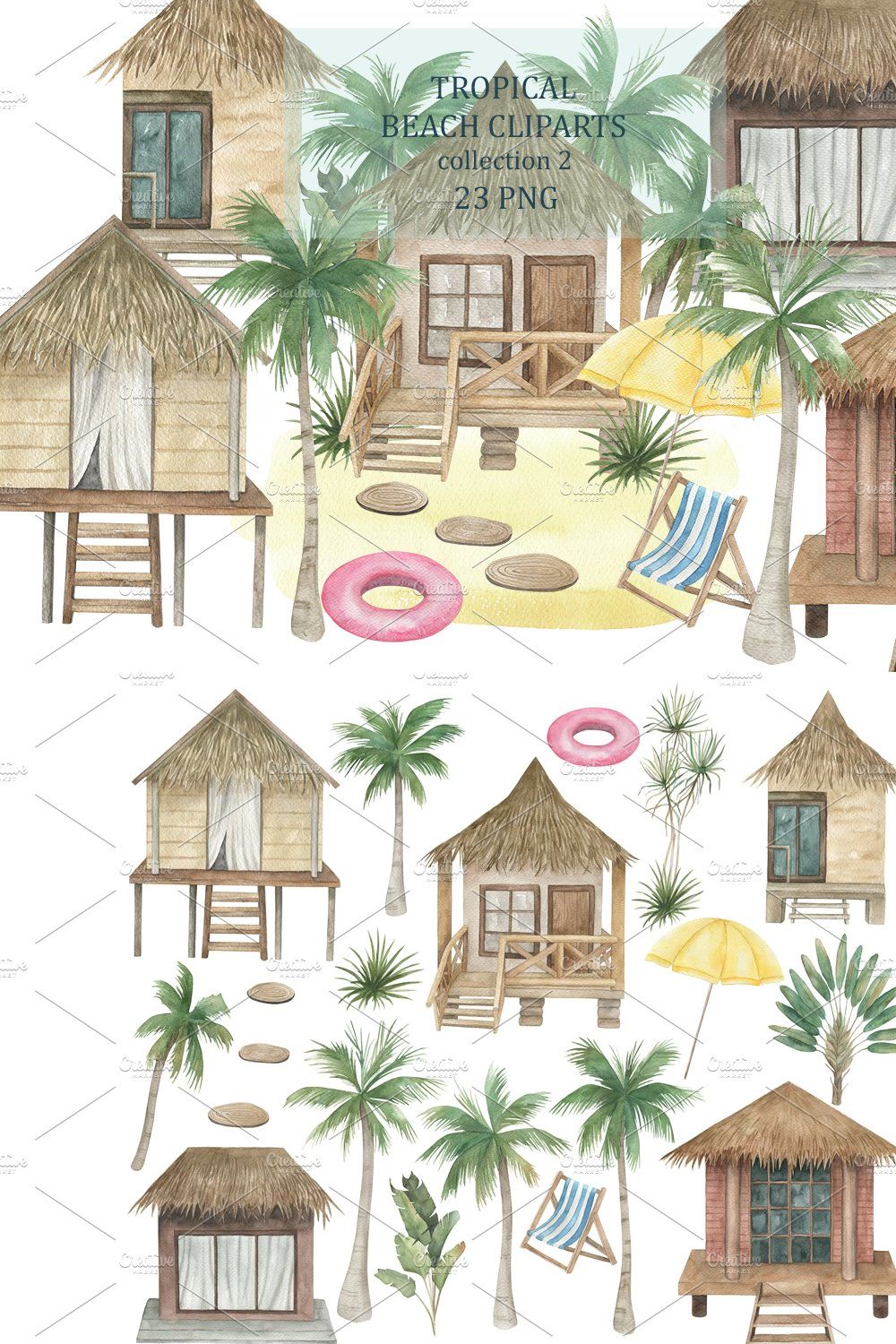 Tropical Beach Cliparts Collection2 pinterest preview image.