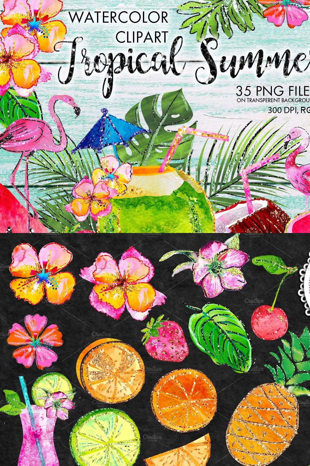Tropical Summer Clip Art pinterest preview image.
