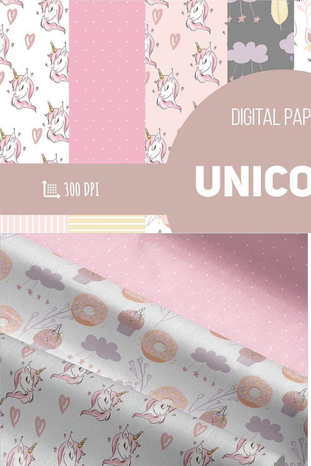 Unicorn patterns. Digital papers pinterest preview image.