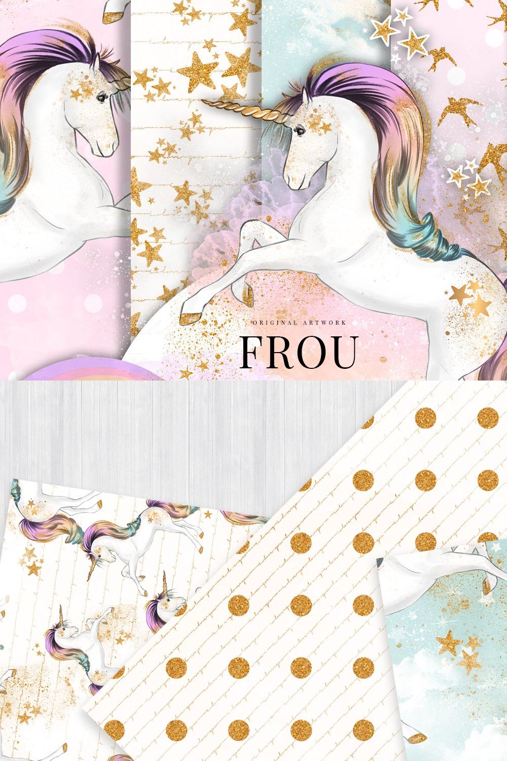 Unicorns and Rainbows Paper Pack pinterest preview image.