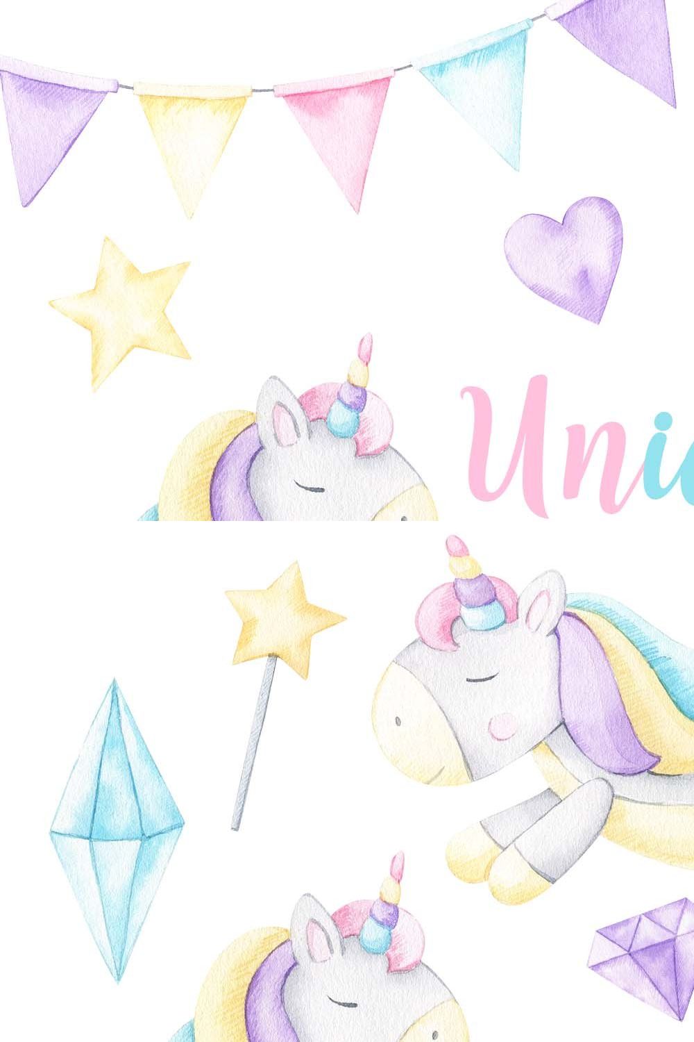 Unicorns - Watercolor Set pinterest preview image.