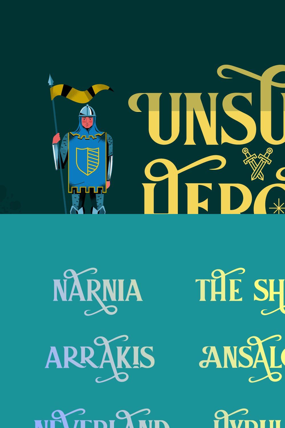 Unsung Heroes Display Font pinterest preview image.