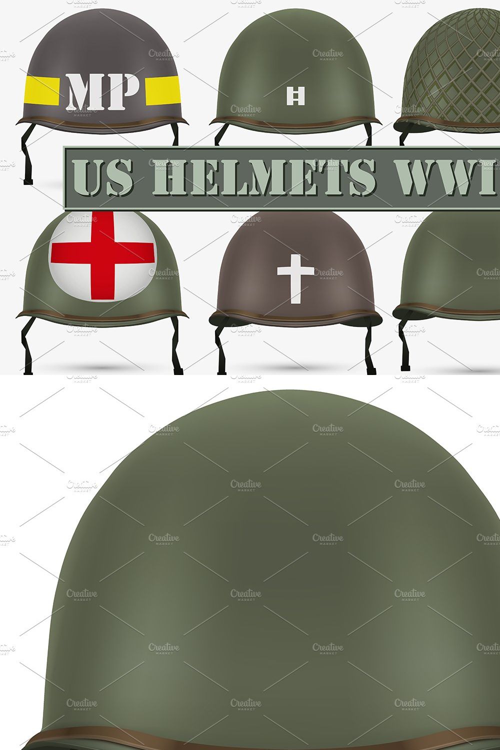 US Military Helmets M1 of WWII pinterest preview image.