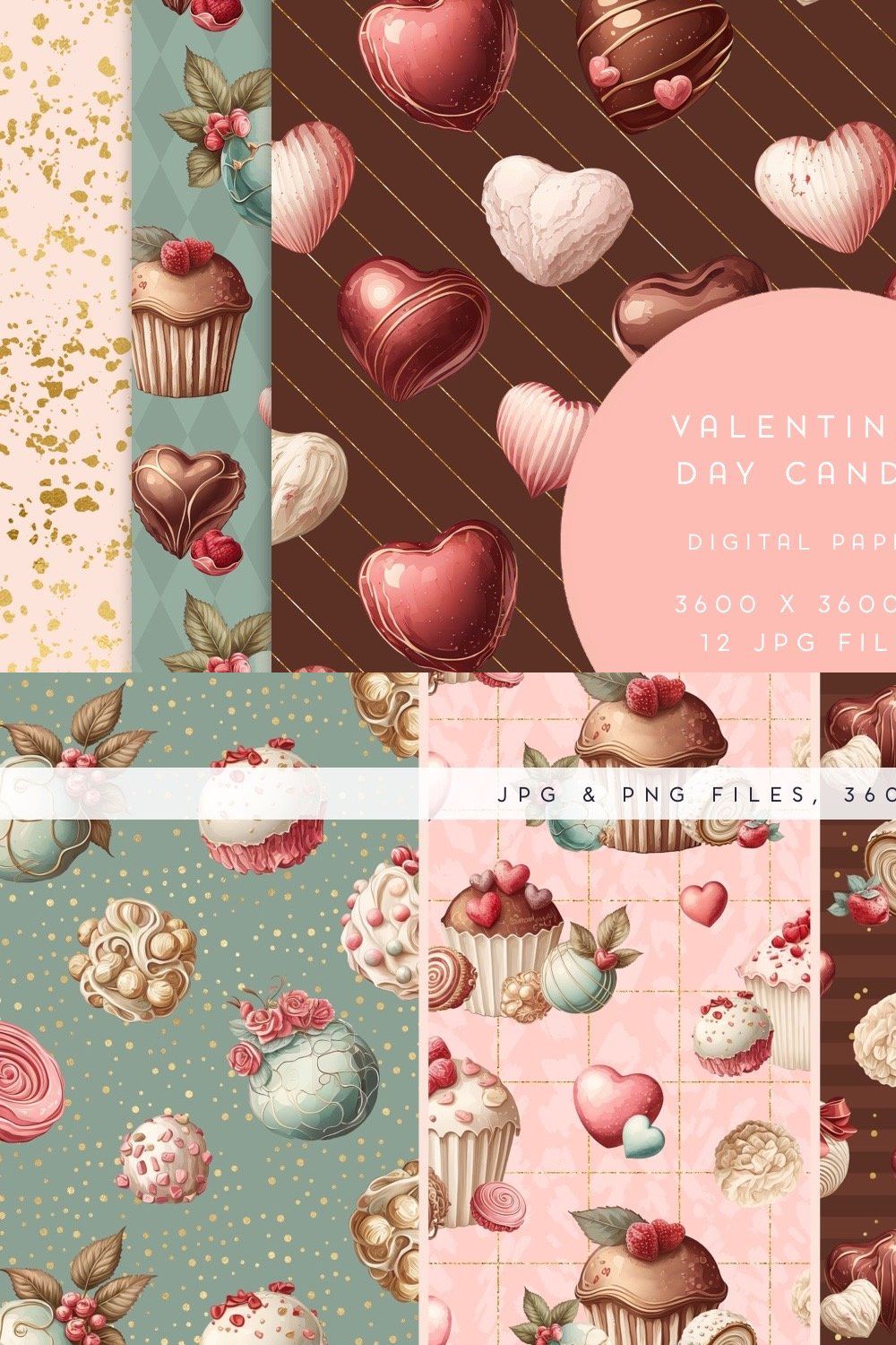 Valentine's Day Candy Digital Paper pinterest preview image.