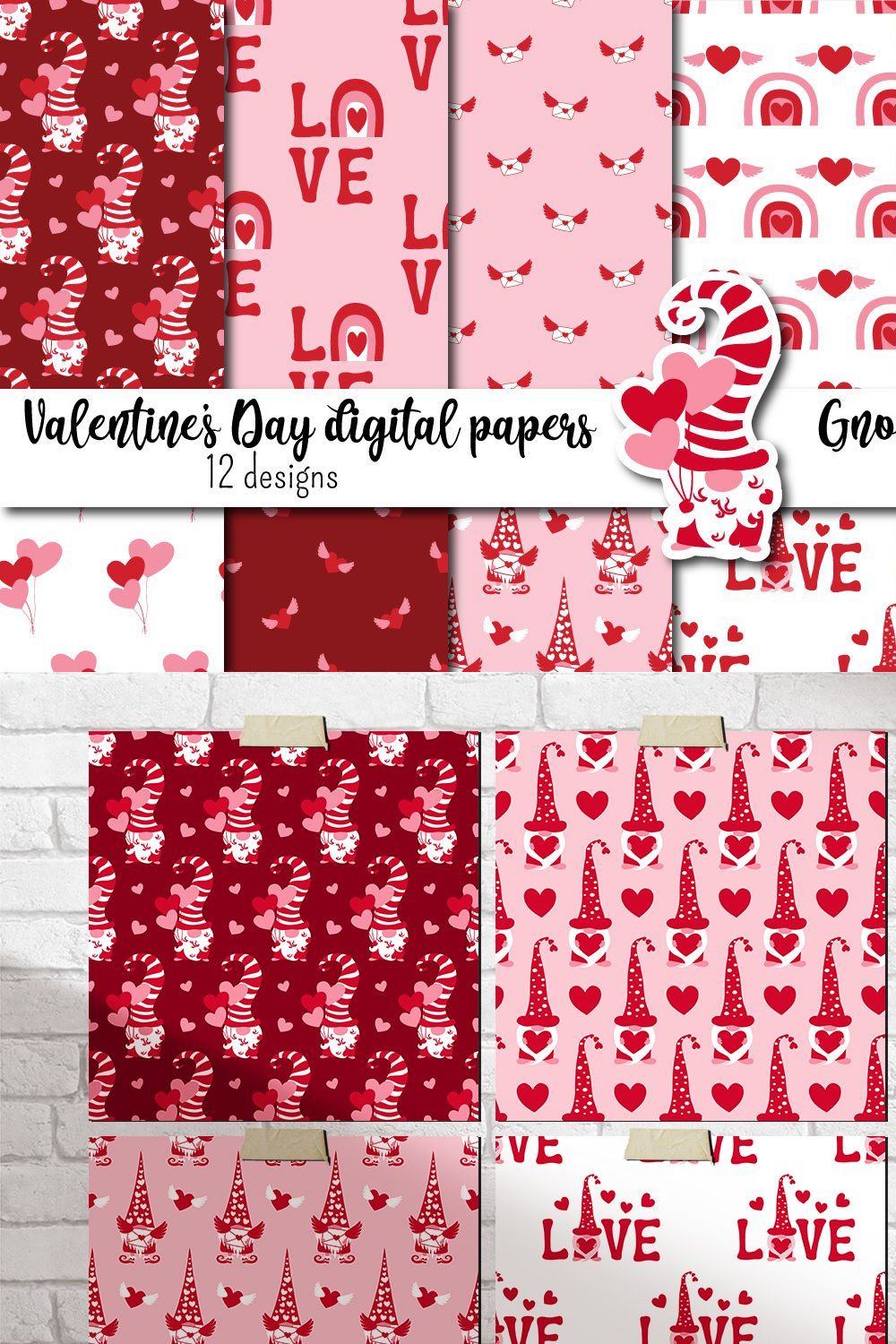 Valentine's Day seamless patterns pinterest preview image.