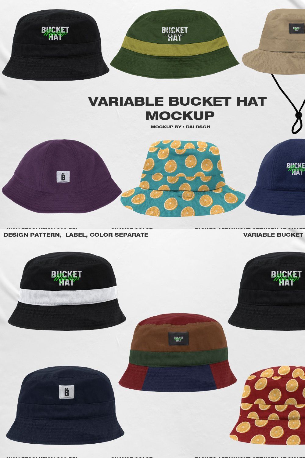 Variable Bucket Hat Mockup pinterest preview image.