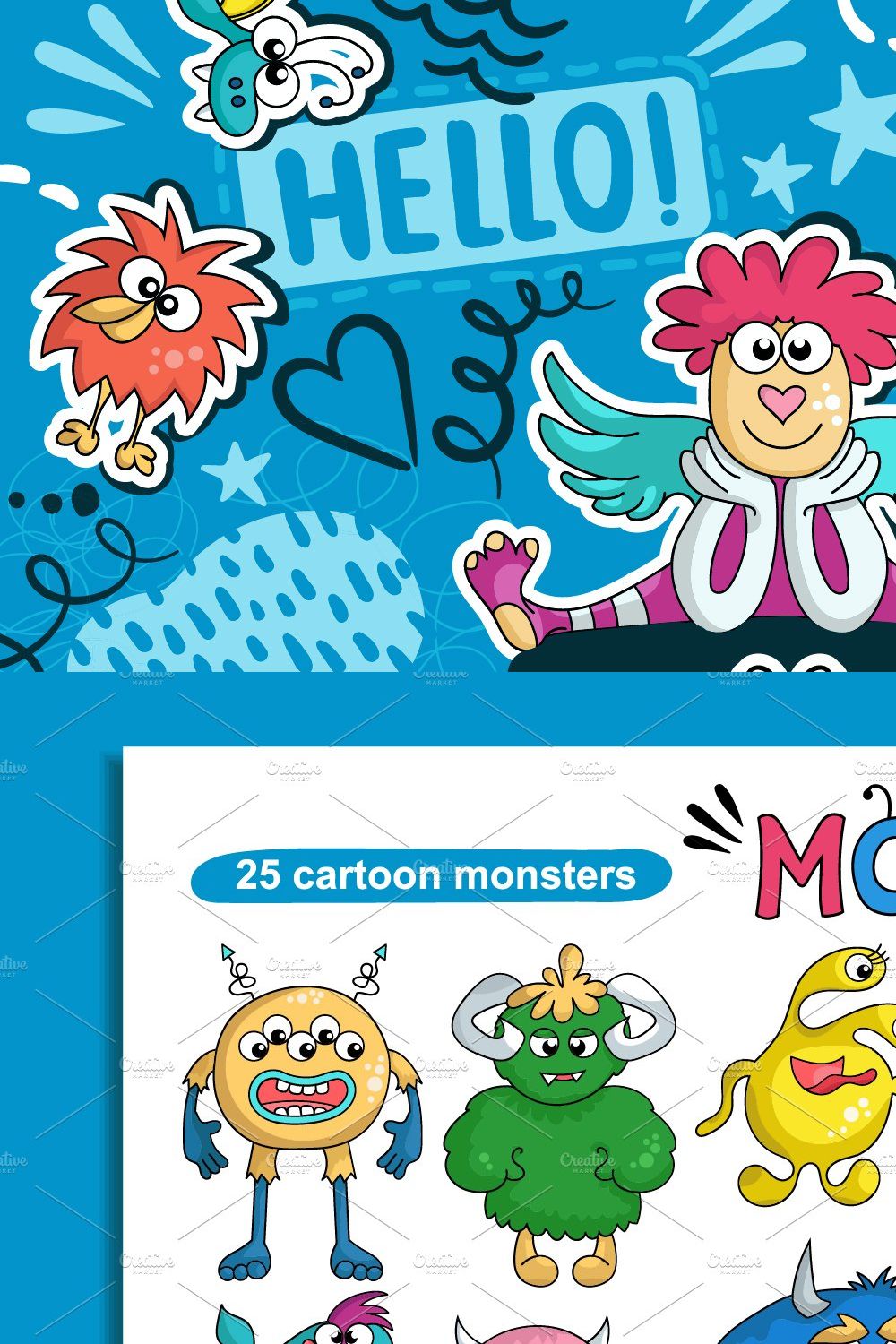 Vector cartoon set with monsters pinterest preview image.
