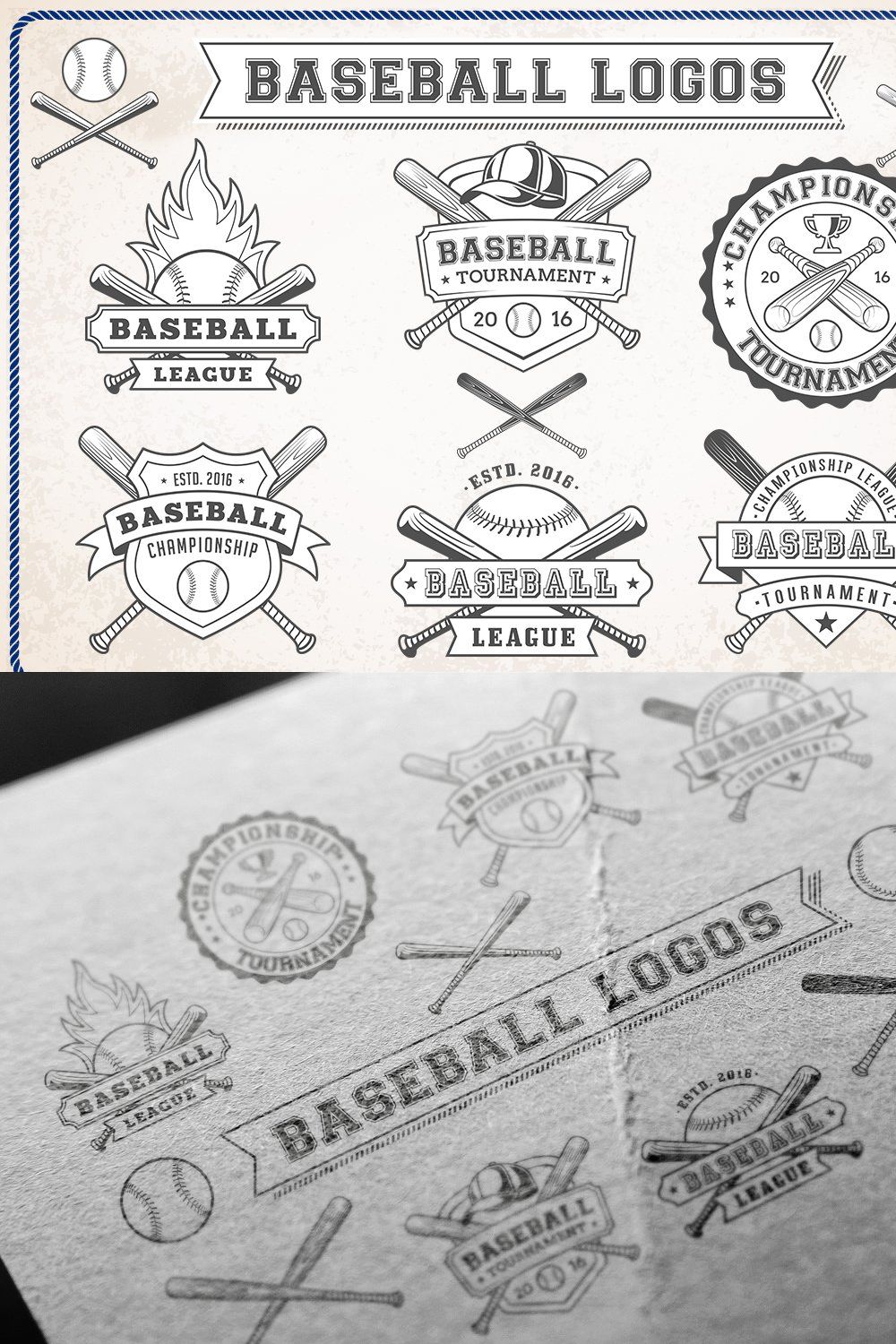 Vector Editable Baseball Logos pinterest preview image.