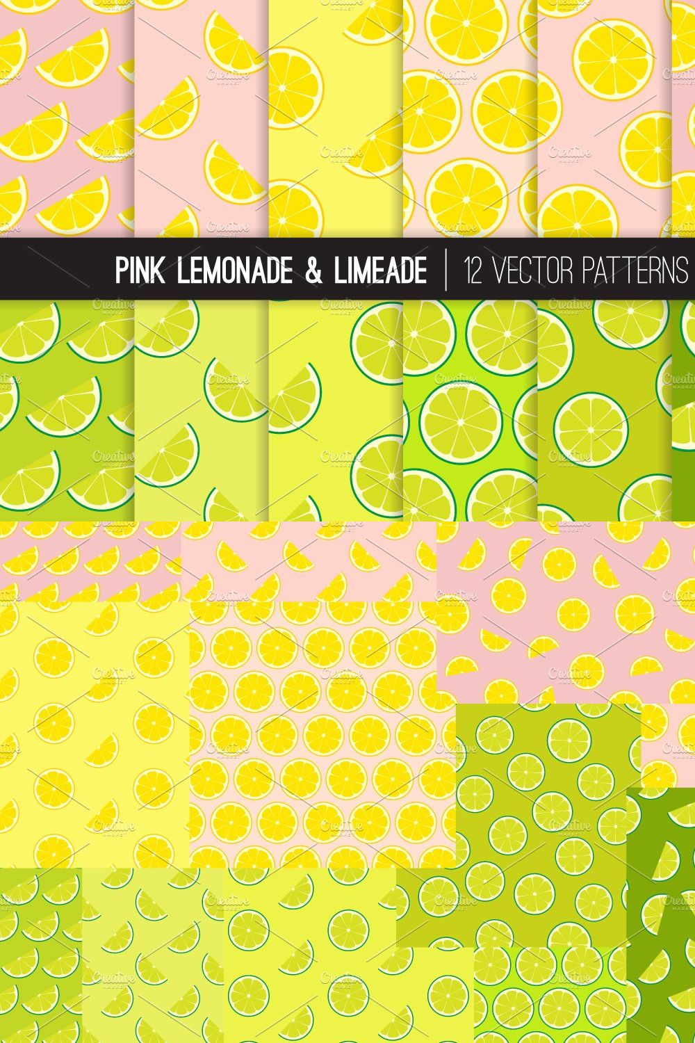 Vector Lemonade and Limeade Patterns pinterest preview image.